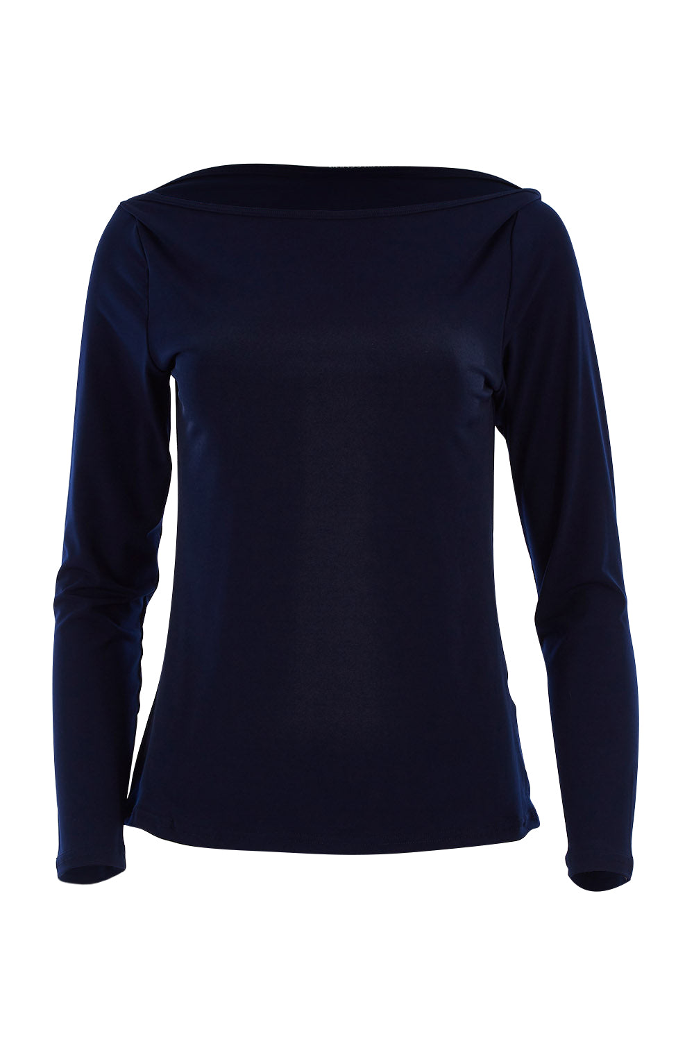 Product shot of The Boat Neck Top in colour Navy (Blue), from the front