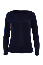 Product shot of The Boat Neck Top in colour Navy (Blue), from the front
