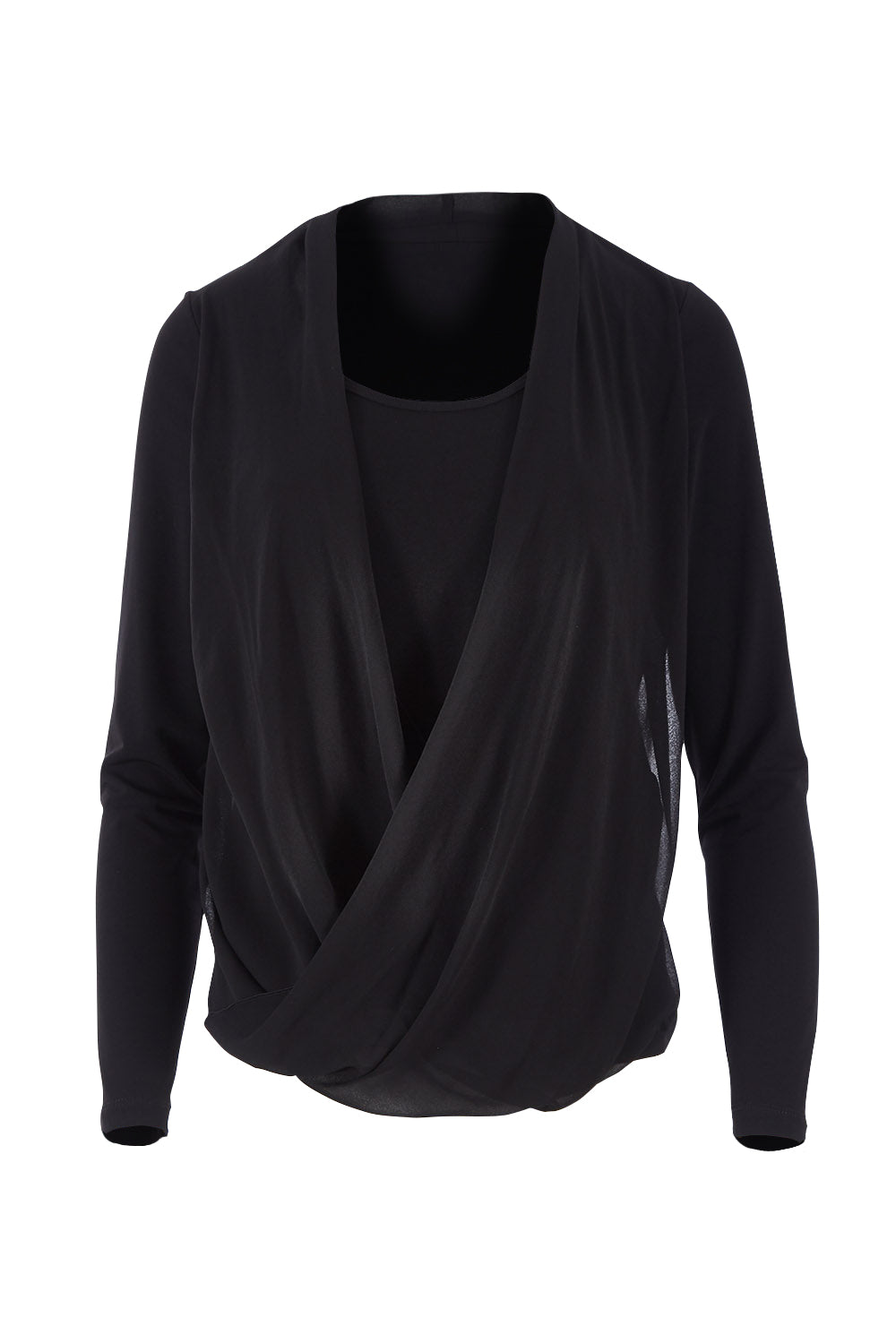 Product shot of The Faux 2 Piece Crossover Top in colour Black (Black), from the front