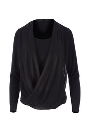 Product shot of The Faux 2 Piece Crossover Top in colour Black (Black), from the front