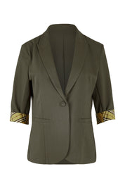 Product shot of the Preloved The Contrast Inner Cuff Blazer in colour Khaki (Green), from the front