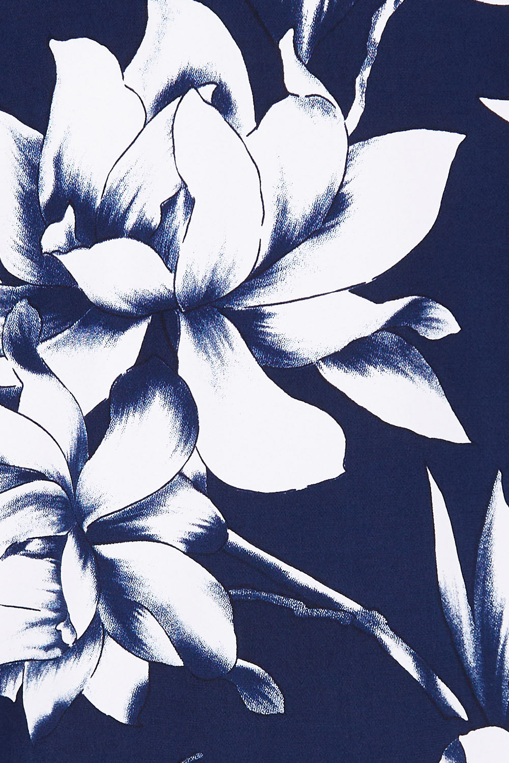Product shot of The Printed Knot Waist Detail Dress in colour Navyfleur (Blue), detail