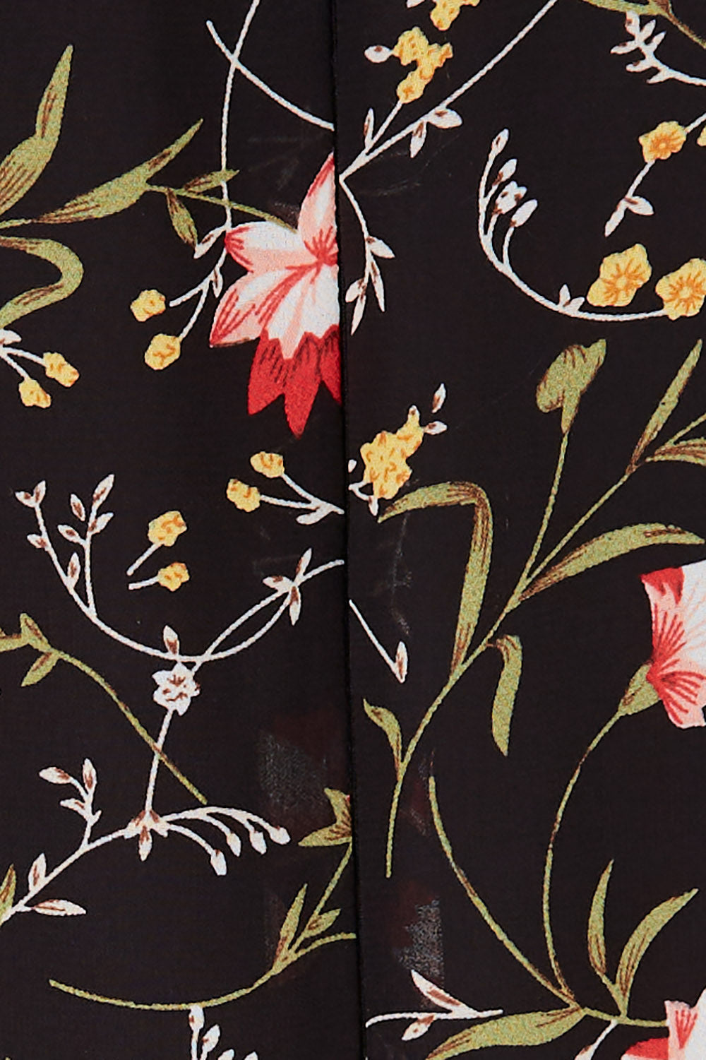 Product shot of The Printed Chiffon Lined Dress in colour Botanical (Black), detail