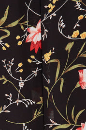 Product shot of The Printed Chiffon Lined Dress in colour Botanical (Black), detail
