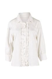 Product shot of The Frill Placket Cotton Dobby Shirt in colour White (White), from the front