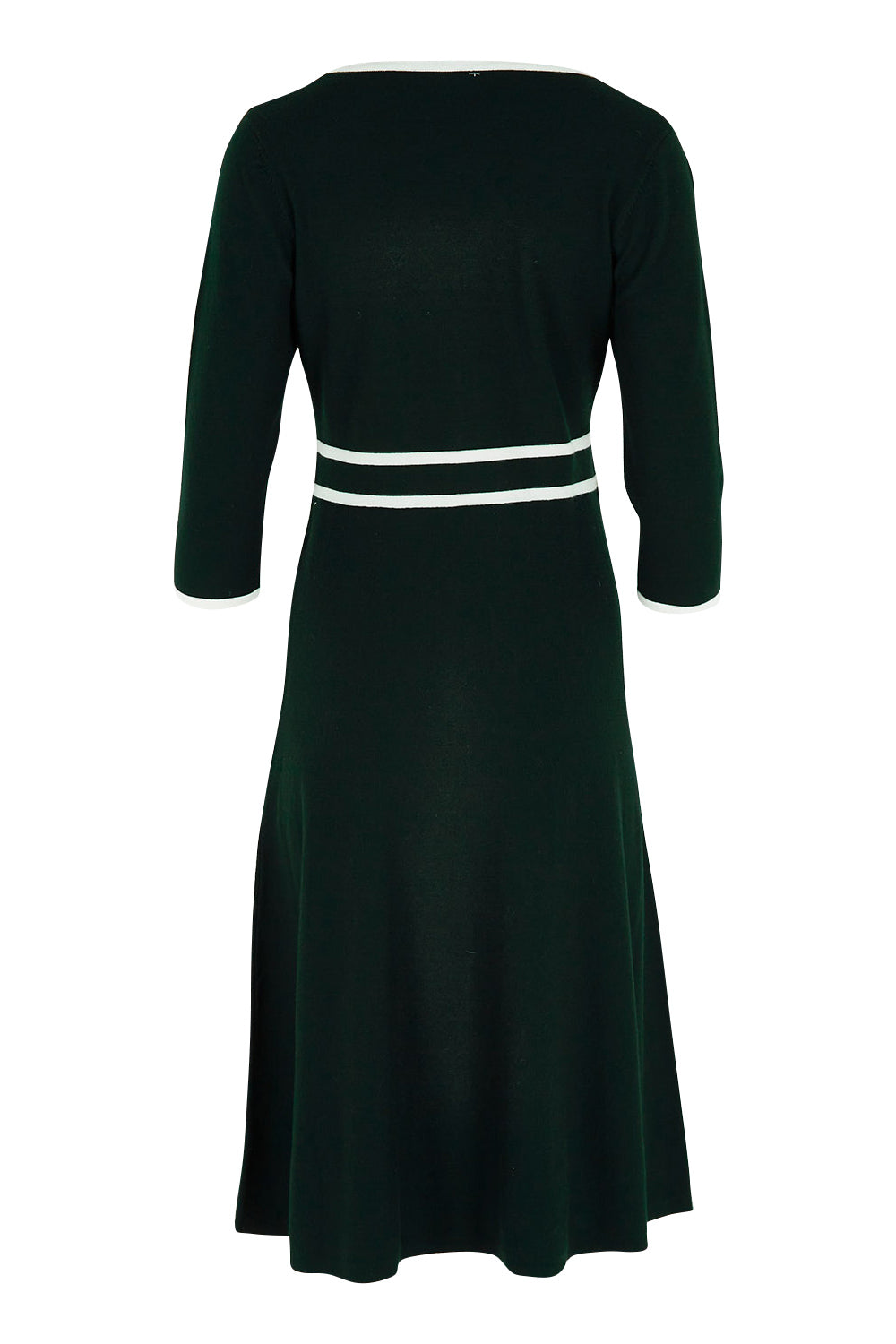 Product shot of The Contrast Trim Knit Dress in colour Darkpine (Green), from the back