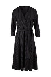 Product shot of The Stripe Ponte Pocket Dress in colour Stripe (Black), from the front