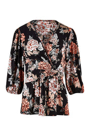 Product shot of The Knot Waist Detail Blouse in colour Blackfleur (Black), from the front