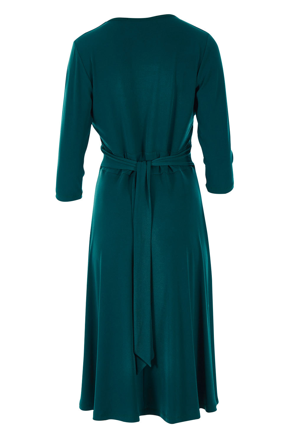 Product shot of The Faux Wrap Jersey Dress in colour Pine (Green), from the back