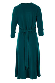Product shot of The Faux Wrap Jersey Dress in colour Pine (Green), from the back