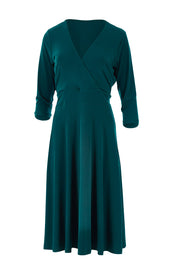 Product shot of The Faux Wrap Jersey Dress in colour Pine (Green), from the front