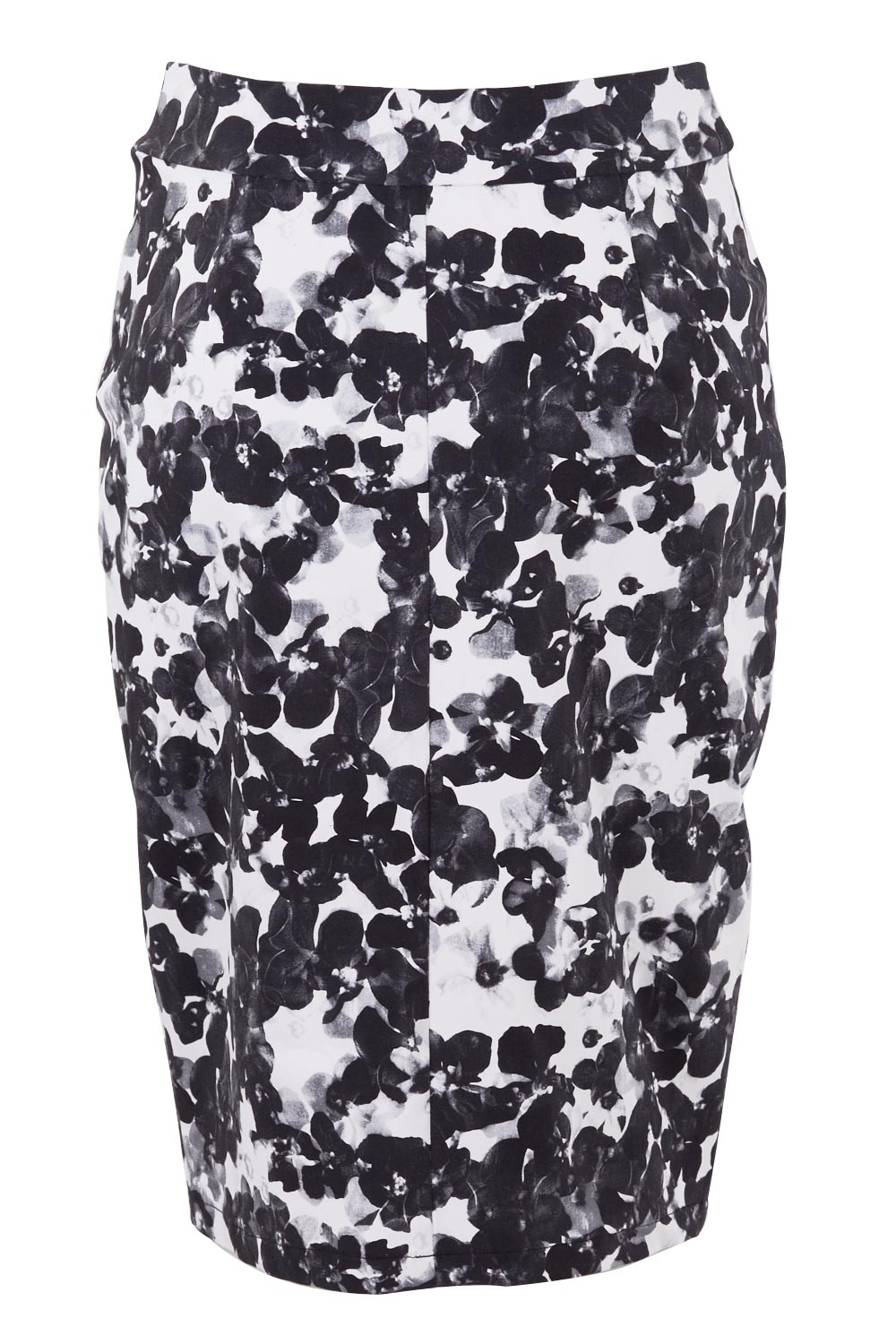 Product shot of The Tube Skirt in colour Floral (Black), from the back