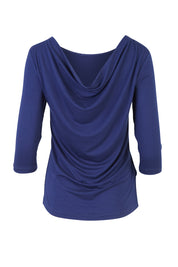 Product shot of The Reversible Cowl Neck Top in colour Deepnavy (Blue), from the back