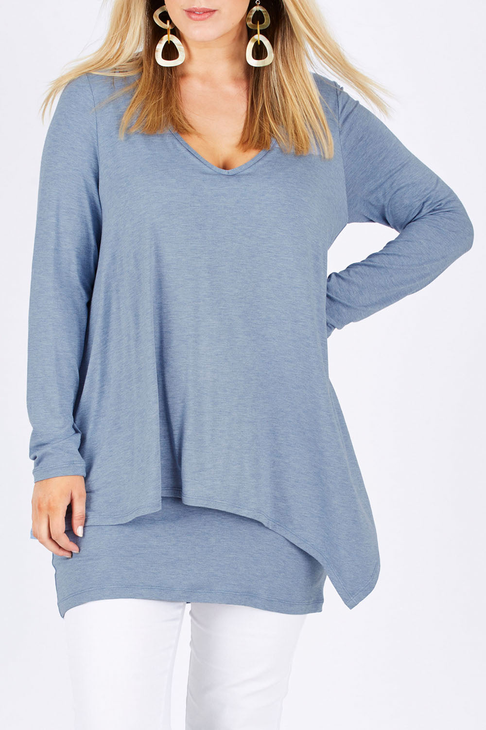Preloved Belle V Neck Forgiver Tunic - Blue Marle
