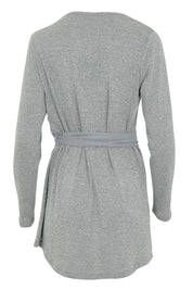 Product shot of the Belle Chiffon Trim Cardigan in colour Grey (Grey), from the back