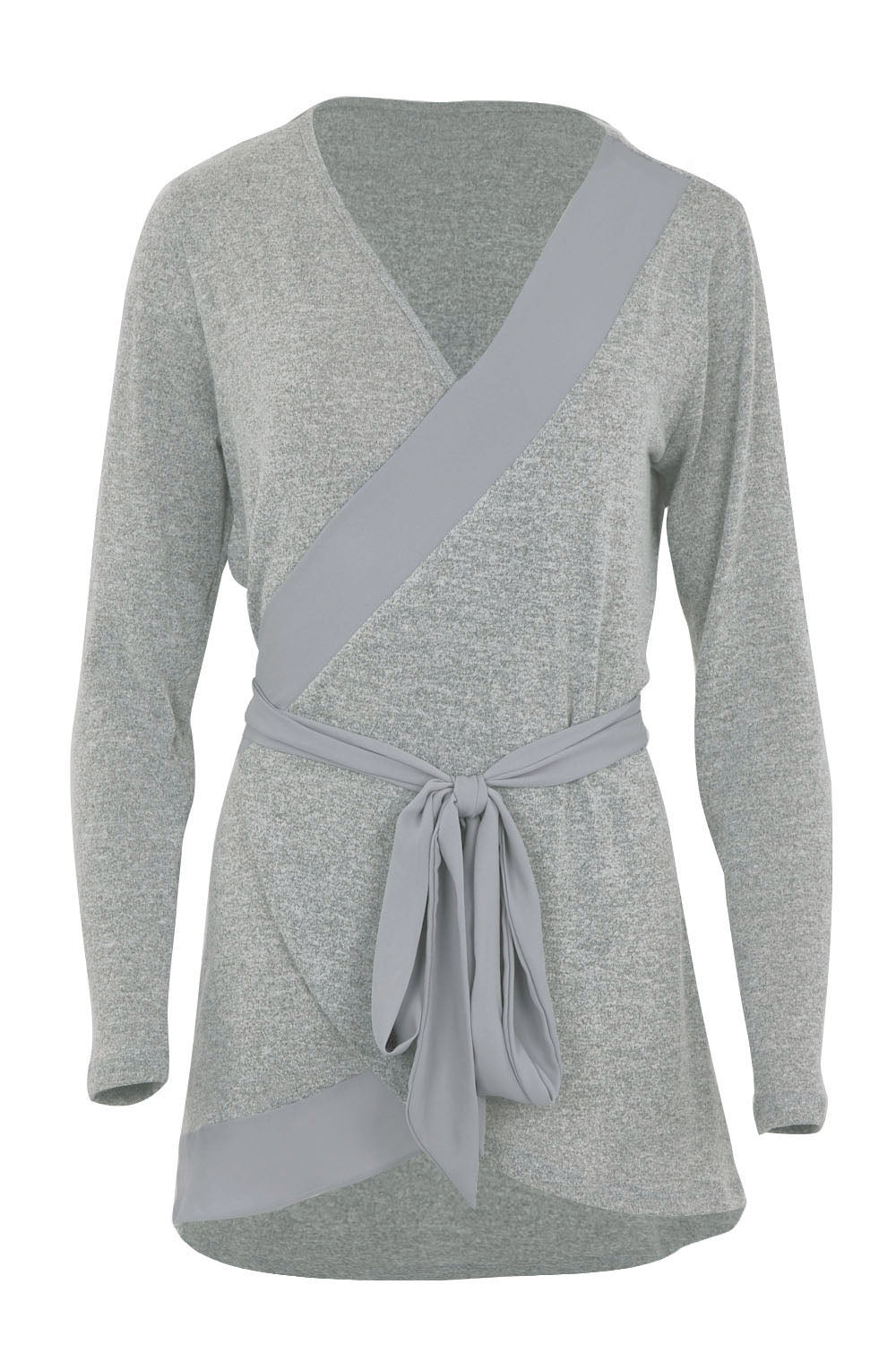Product shot of the Belle Chiffon Trim Cardigan in colour Grey (Grey), from the front