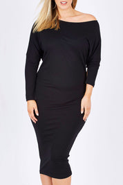 Model Jess wearing size 12 of the Belle One Shoulder Dress in colour Black (Black), from the front, cropped image