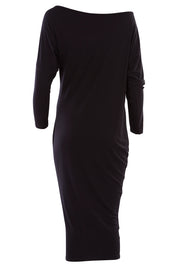 Product shot of the Belle One Shoulder Dress in colour Black (Black), from the back