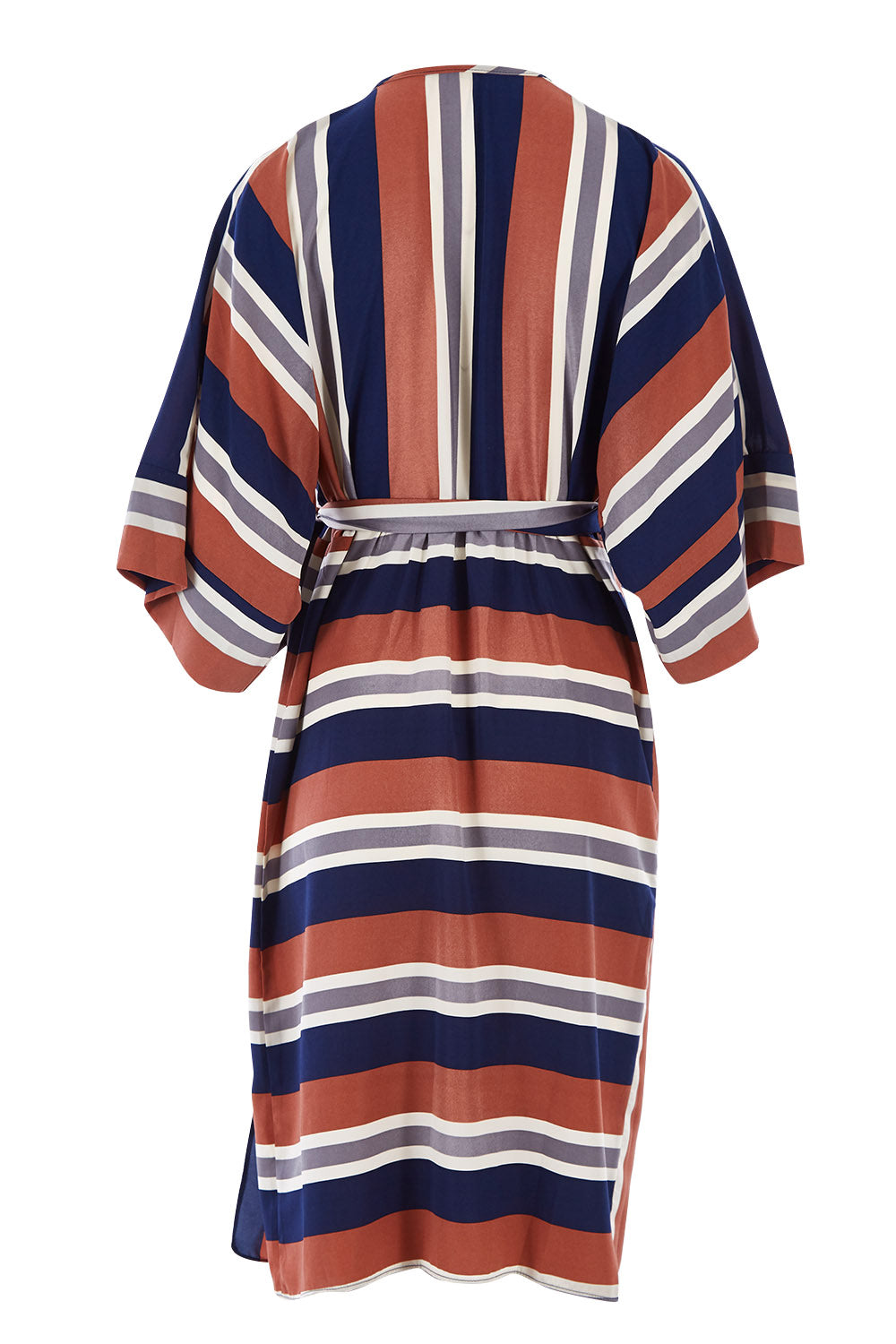 Product shot of the Belle Woven Stripe Kimono Dress in colour Stripe, from the back