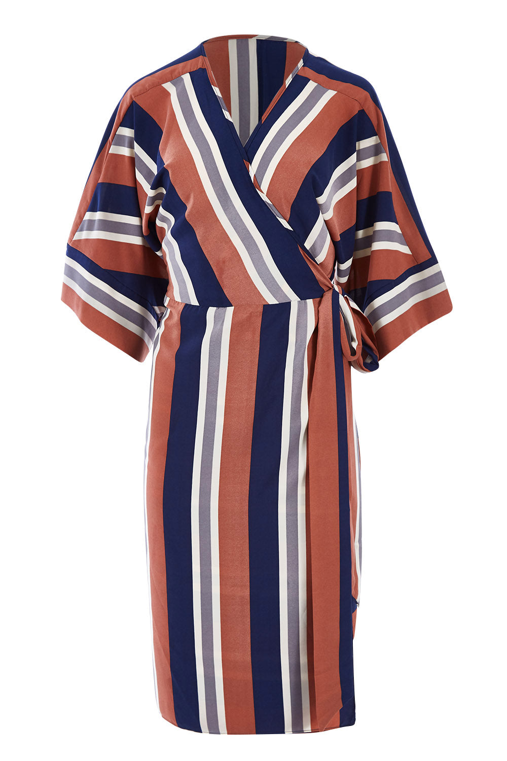 Product shot of the Belle Woven Stripe Kimono Dress in colour Stripe, from the front
