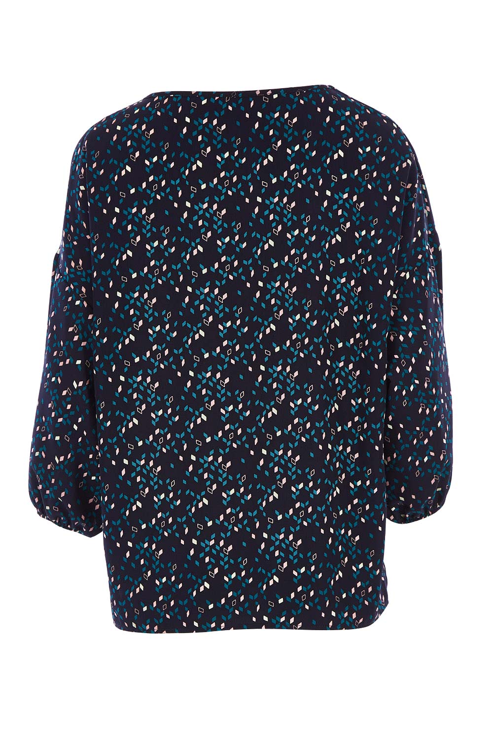 Product shot of the Belle Petal Print Top in colour Petal (Black), from the back
