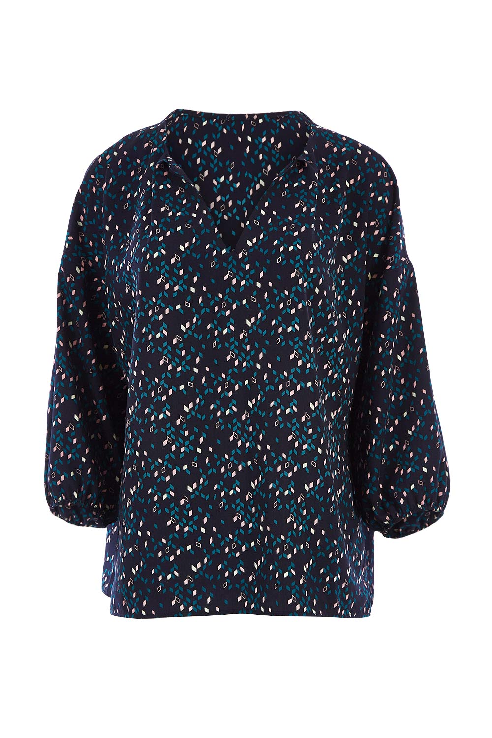 Product shot of the Belle Petal Print Top in colour Petal (Black), from the front