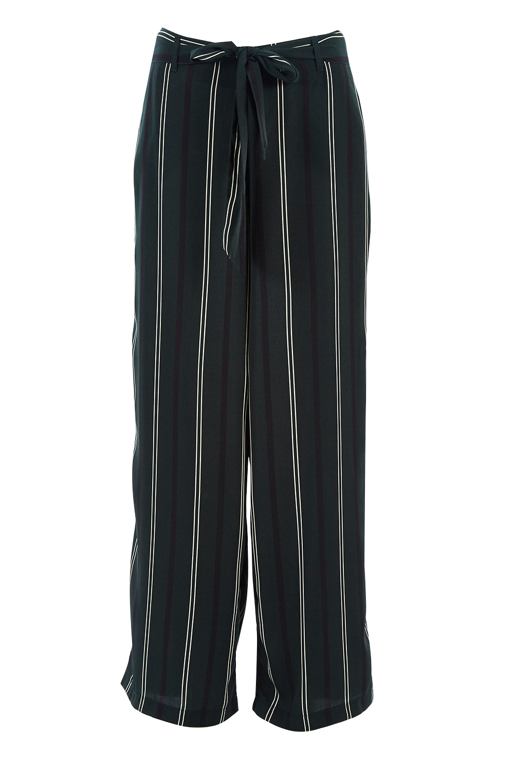 Product shot of the Belle Wide Stripe Pant in colour GreenStrip (Green), from the front