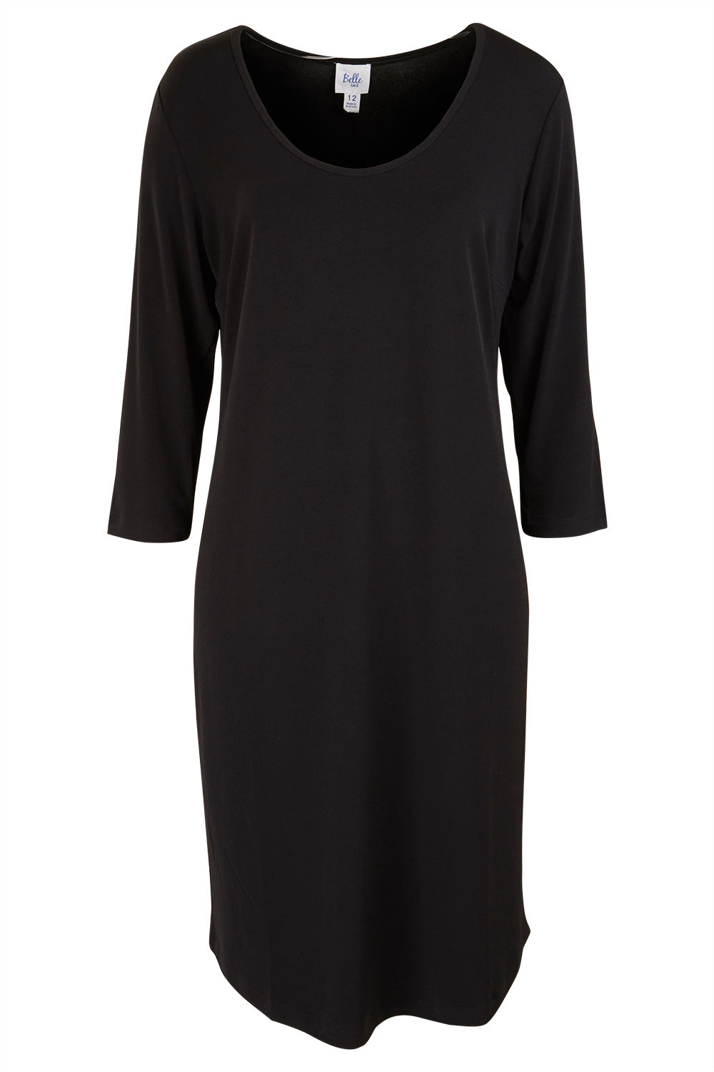 Product shot of the Belle Base Layer Dress in colour Black (Black), from the front