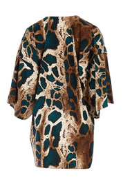 Product shot of the Belle Python Print Kimono Jacket in colour Pythprin (Black), from the back