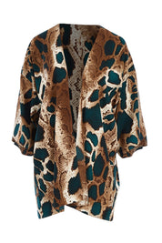 Product shot of the Belle Python Print Kimono Jacket in colour Pythprin (Black), from the front
