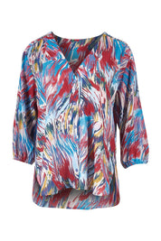 Product shot of the Belle Swirl Print Top in colour Swirlprint (Blue), from the front