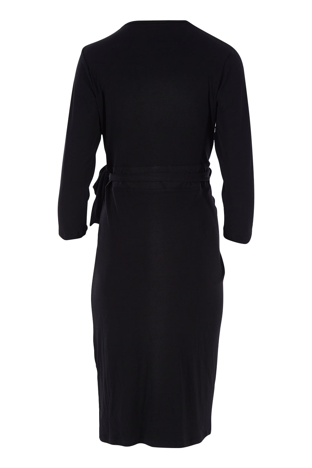 Product shot of the Belle Basic Wrap Dress in colour Black (Black), from the back
