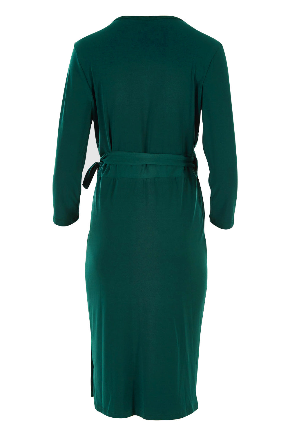 Product shot of the Belle Basic Wrap Dress in colour Pine (Green), from the back