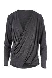 Product shot of the Belle Drape Top in colour Charcoal (Grey), from the front