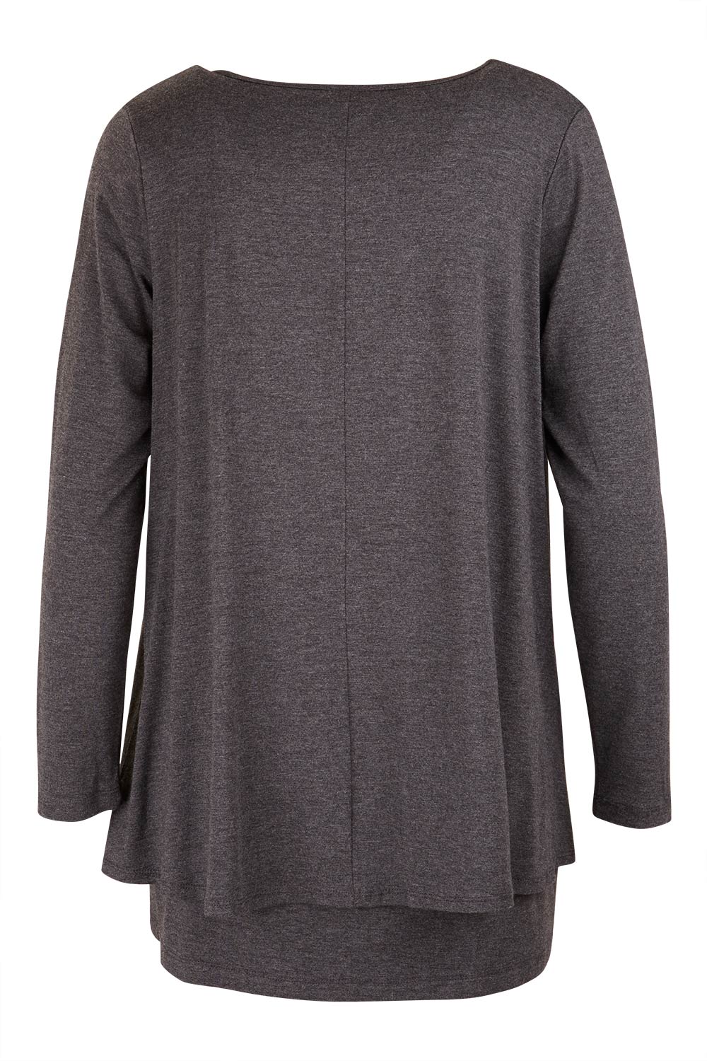 Product shot of the Belle Forgiver Tunic in colour Charcoal (Grey), from the back