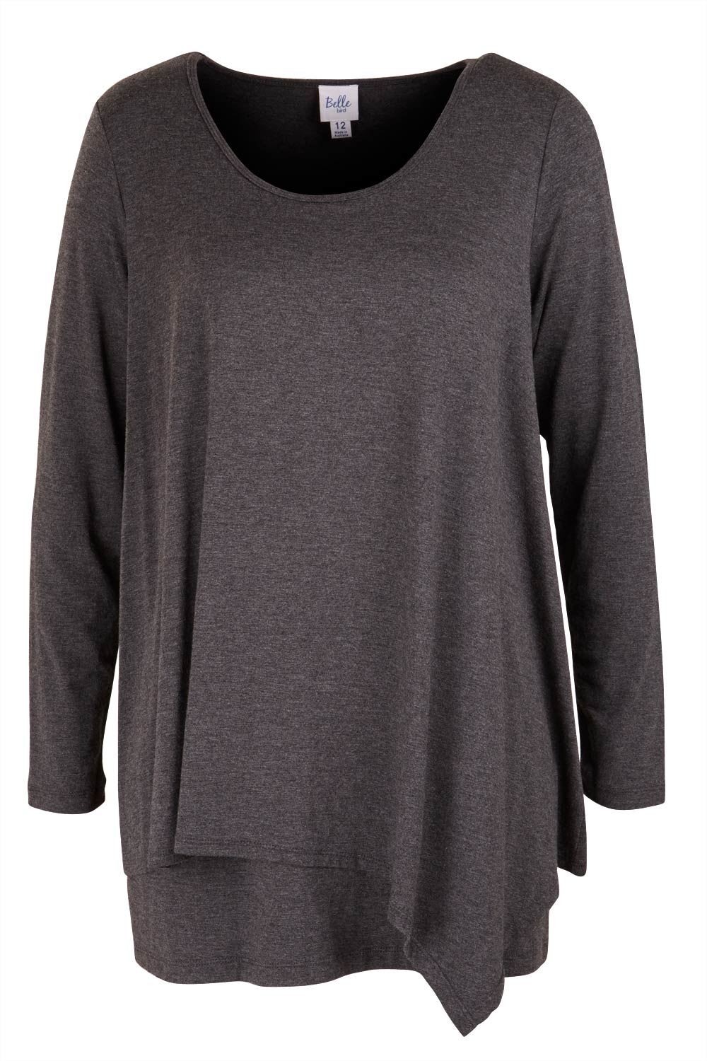 Product shot of the Belle Forgiver Tunic in colour Charcoal (Grey), from the front