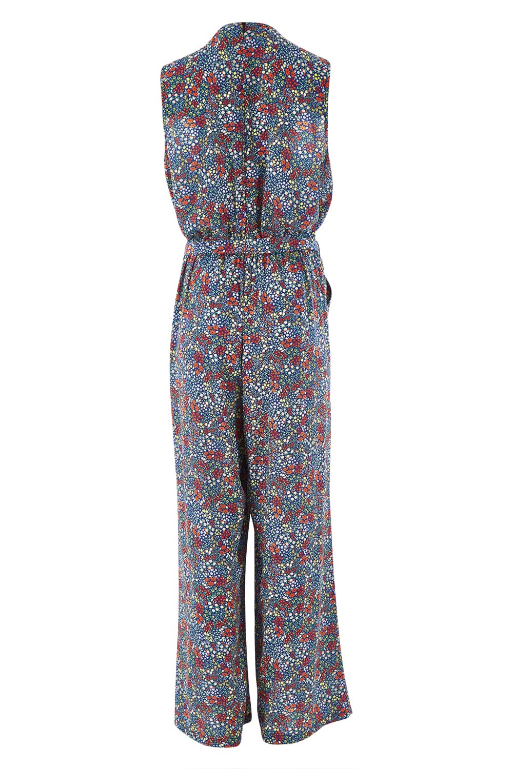 Product shot of the Belle Ditsy Floral Jumpsuit in colour Ditsyflora (Blue), from the back