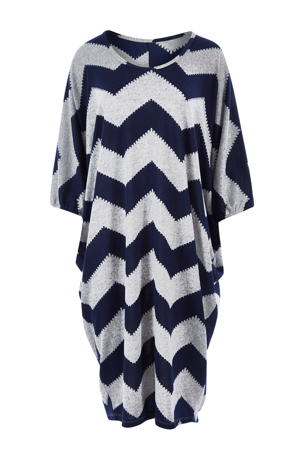 Product shot of the Belle Chevron Relaxed Knit Dress in colour Navychev (Blue), from the front