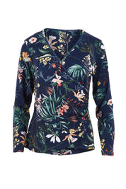 Product shot of the Belle Paradise Floral Top in colour Paradise (Black), from the front