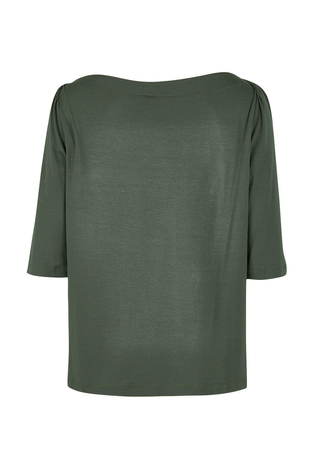 Product shot of the Belle Boat Neck Tee in colour Khaki (Green), from the back