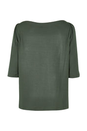 Product shot of the Belle Boat Neck Tee in colour Khaki (Green), from the back
