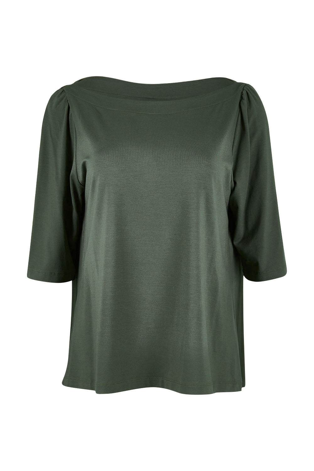 Product shot of the Belle Boat Neck Tee in colour Khaki (Green), from the front