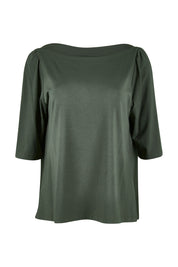 Product shot of the Belle Boat Neck Tee in colour Khaki (Green), from the front