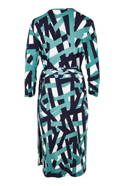 Product shot of the Belle Abstract Wrap Dress in colour Abstract (Green), from the back