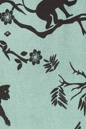 Product shot of the Belle Bird Print Wrap Dress in colour Bird (Green), detail