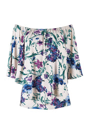 Product shot of the Belle Lavender Floral Top in colour Lavender (Purple), from the front