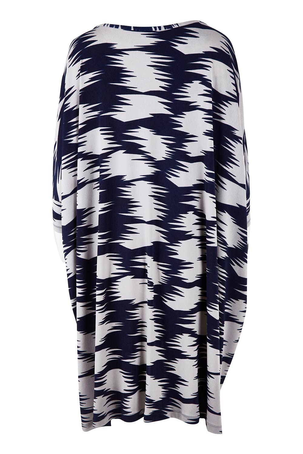 Product shot of the Belle Printed Throw Over in colour Strokes (Blue), from the back