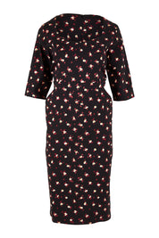 Product shot of the Belle Ditsy Floral Print Bengaline Dress in colour Ditsy (Black), from the front