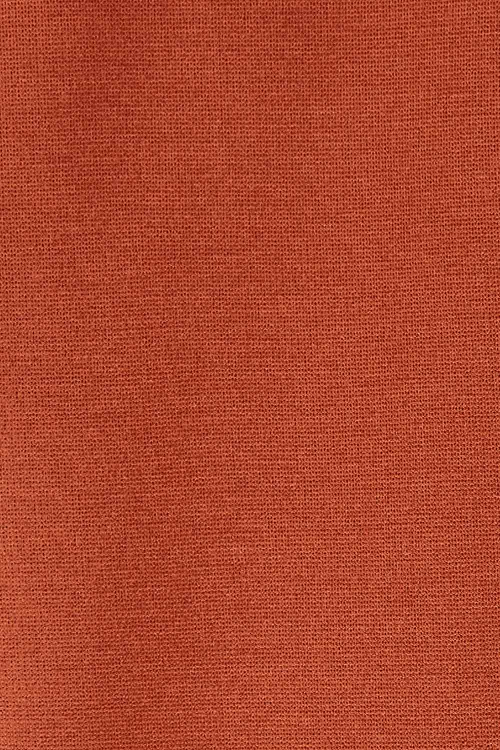 Product shot of the Belle Long Line Ponte Jacket in colour Ochre, detail