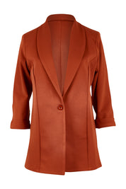 Product shot of the Belle Long Line Ponte Jacket in colour Ochre, from the front